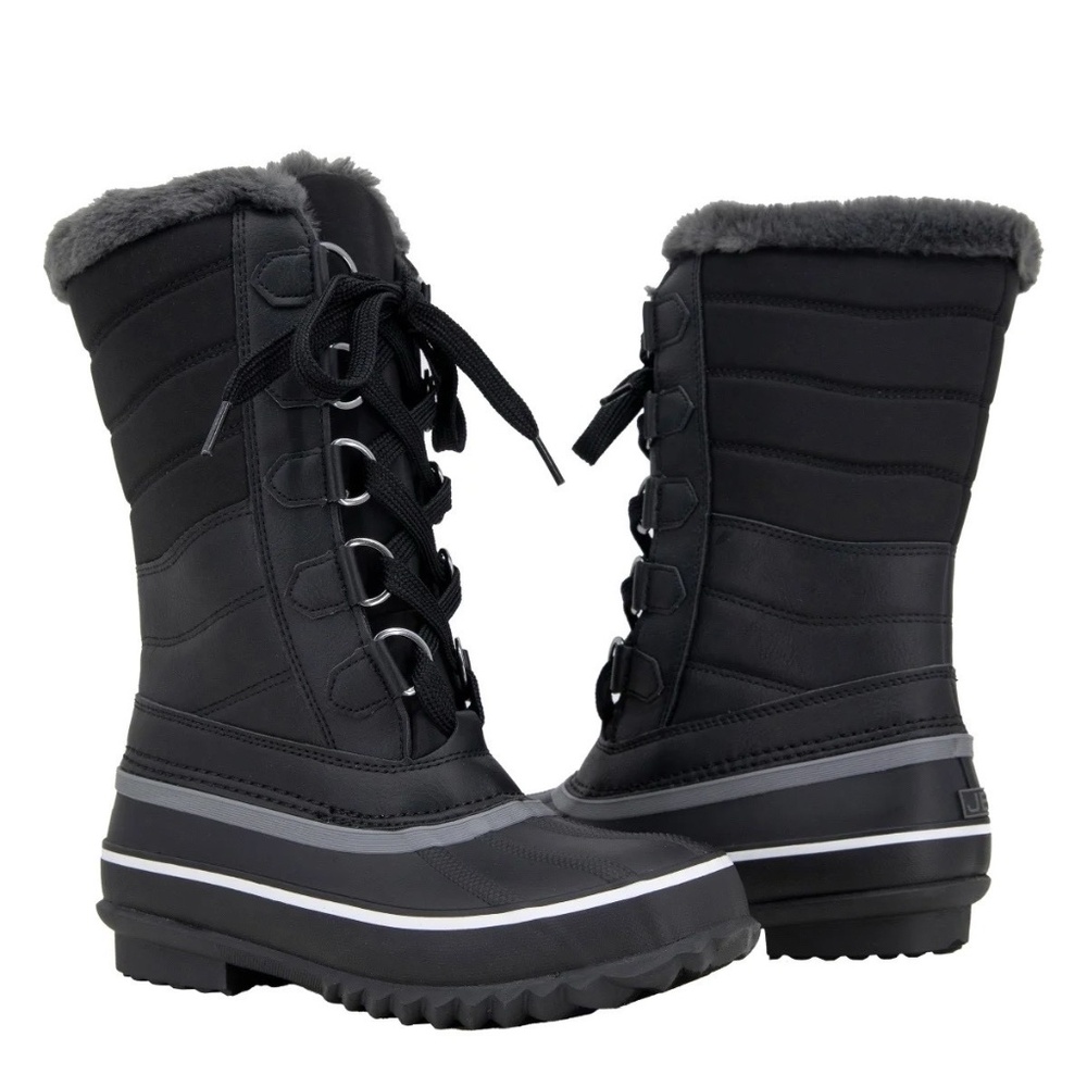 New JBU Sabine Ladies Water Resistant Winter Boot Black Lace Up Faux Fur Cozy